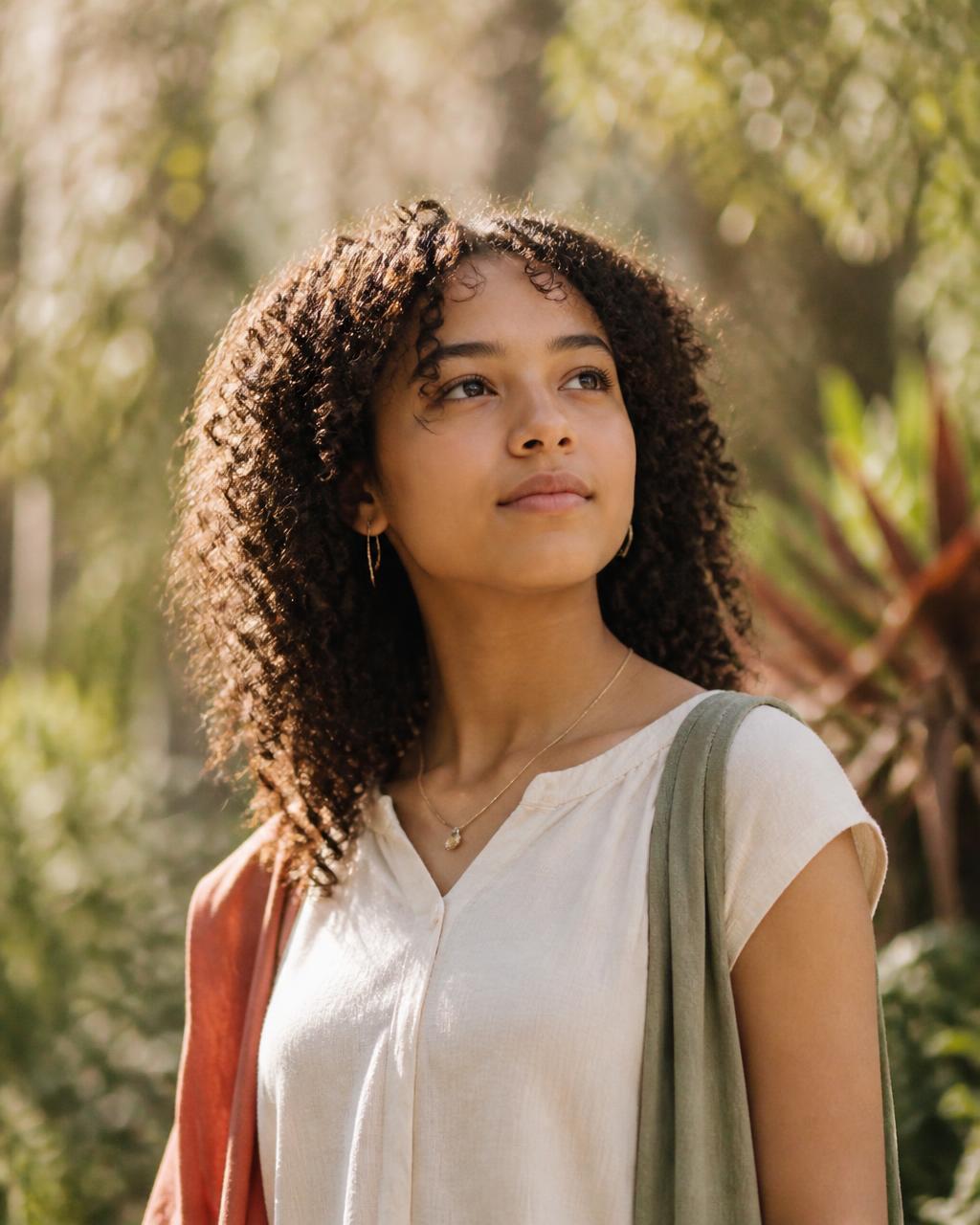 A teenage girl looking forward with calm confidence